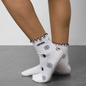 Dámské Ponožky Vans Ruffle Crew 6.5-10 Bílé Černé | CJSFU0169