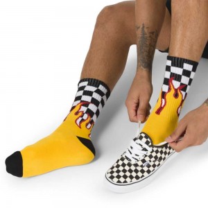 Pánské Ponožky Vans Flame Check Crew Size 6.5-9 Černé Bílé | HBNAK8507