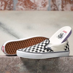 Pánské Slip On Boty Vans Checkerboard Skate Černé Bílé | FVYUZ5130