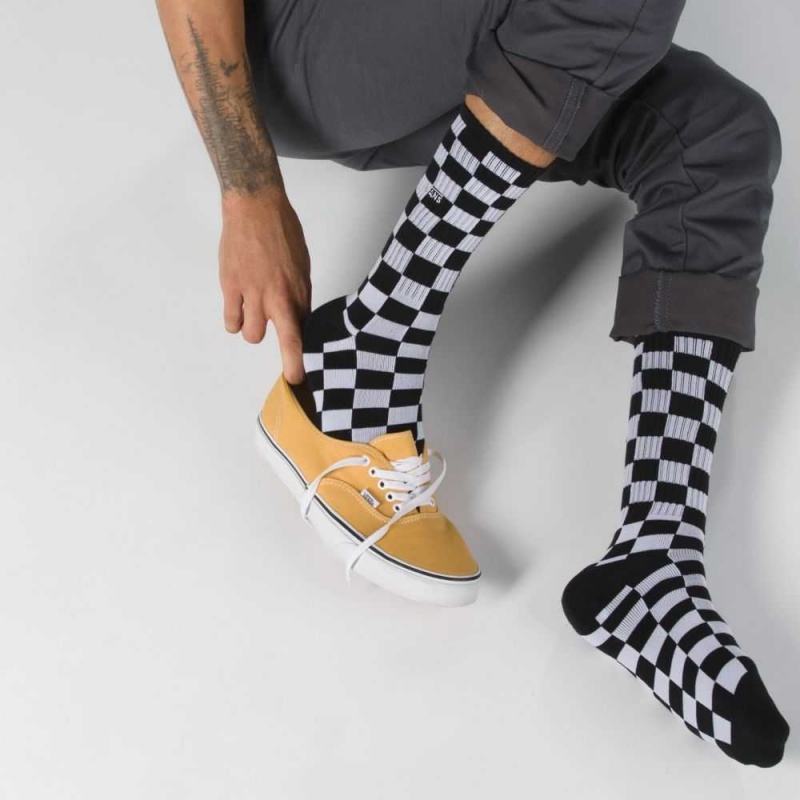 Pánské Ponožky Vans Checkerboard Crew Size 6.5-9 Černé Bílé | TKQNC1234